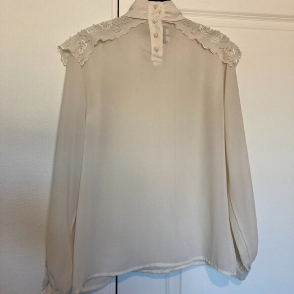 Laura Jayne Collection Cream Long Sleeve Blouse Beaded Shoulder Details Pleated - Picture 5 of 14